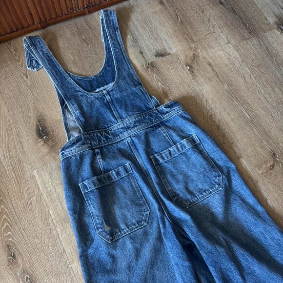 Rebecca Taylor La Vie Blue Denim Wide Leg‎ Overalls Jumpsuit Size Small - Picture 5 of 8